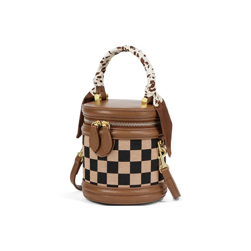 COMELY Canvas With Synthetic Leather Bucket Bags Shoulder Bag Crossbody Bag Regular Women's Square Brown-1
