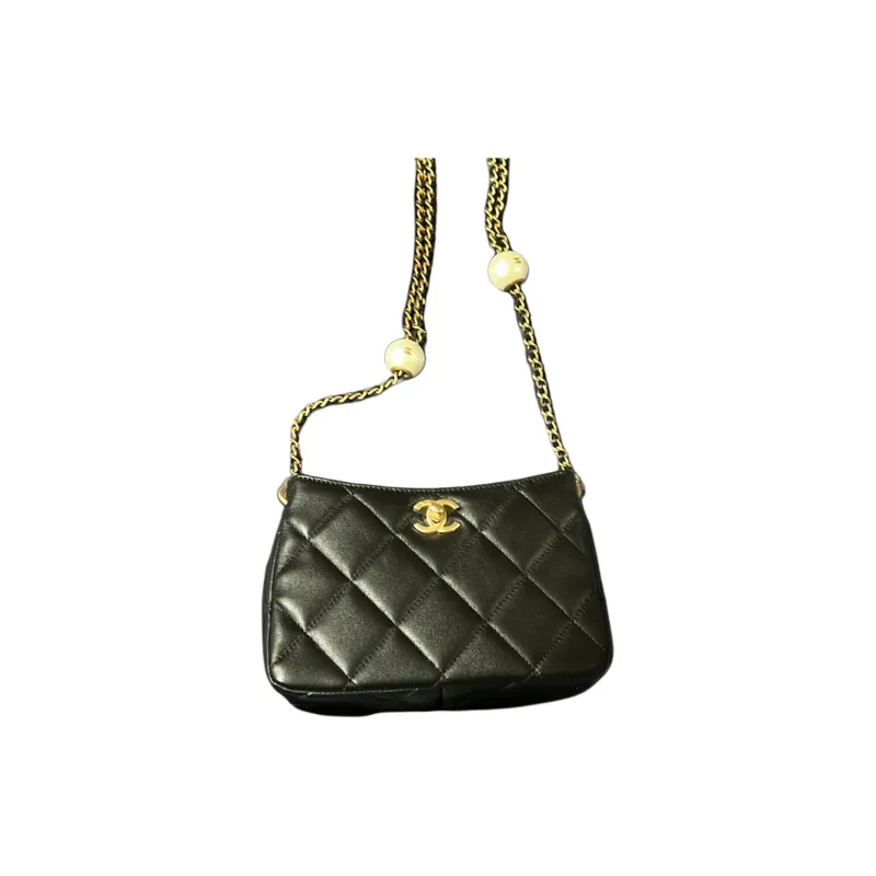 CHANEL Lambskin Hobo Bag, Shoulder Bag, Crossbody Bag Regular Women's Black-1
