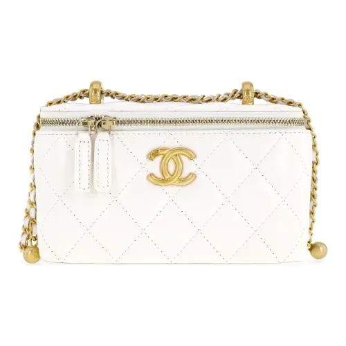 CHANEL Calfskin Makeup Bag, Box Bag, Shoulder Bag, Crossbody Bag Women's White