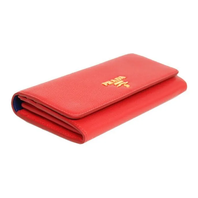 PRADA Cow Leather Wallet Women's Red-1