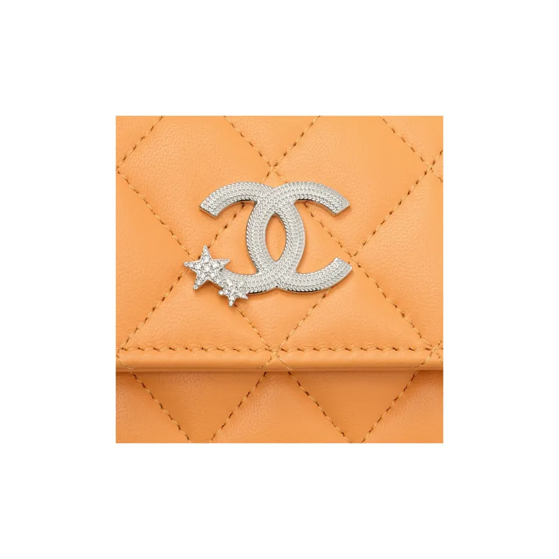 CHANEL Lambskin Clutches Wallets Women's Orange-4
