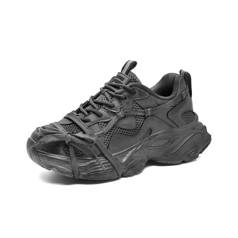 AOKANG Chunky Sneakers Women's Low Top Black Distressed/Black/Gray/Gray Distressed-23