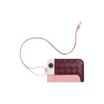 Bottega Veneta Intrecciato Lambskin Card Holder Women's White With Prickly Pear Black With Barolo And Ribbon