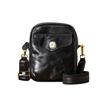 Back Step Top Grain Vegetable Tanned Cow Leather Genuine Leather Shoulder Bag, Crossbody Bag Unisex Black/Coffee