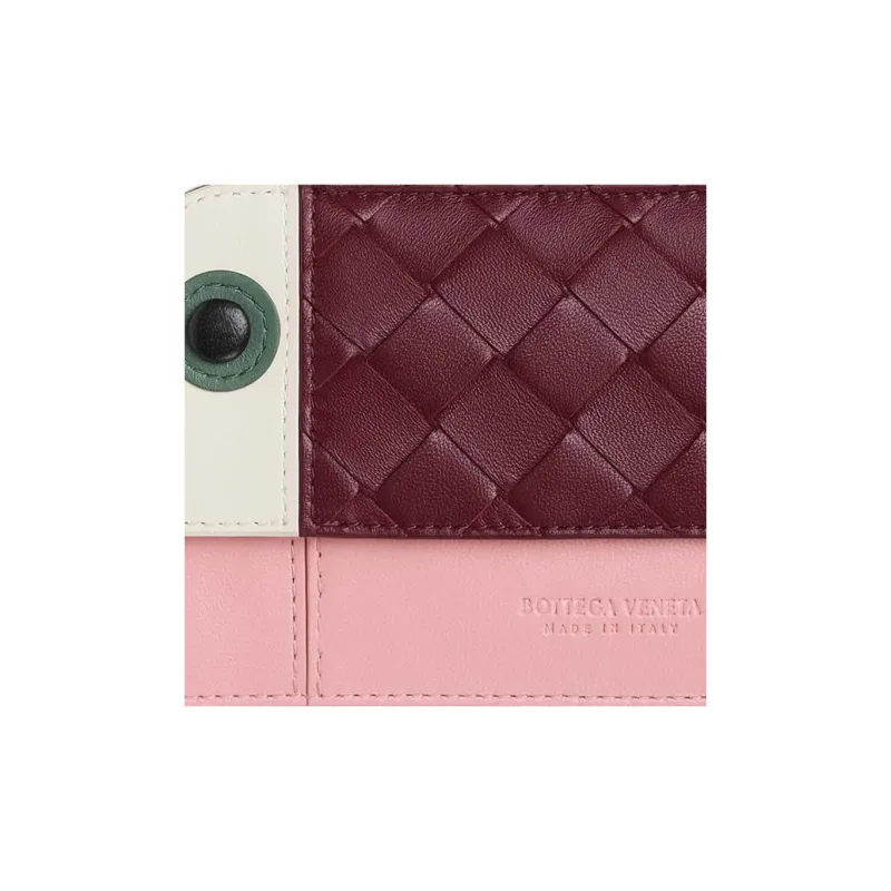 Bottega Veneta Intrecciato Lambskin Card Holder Women's White With Prickly Pear Black With Barolo And Ribbon-3