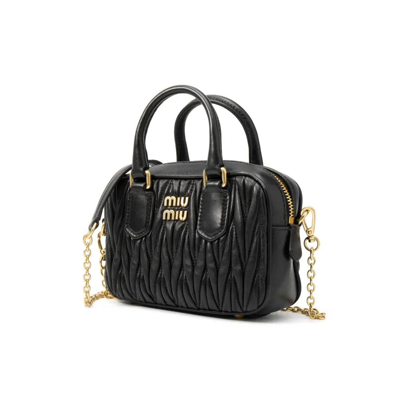 MIU MIU Arcadie Collection Matelassé Soft Sheep Leather Handbag, Shoulder Bag, Crossbody Bag Mini Women's Black-1
