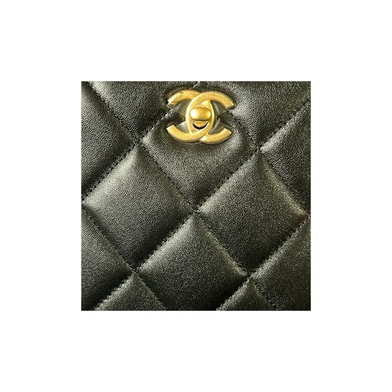 CHANEL Lambskin Hobo Bag, Shoulder Bag, Crossbody Bag Regular Women's Black-3
