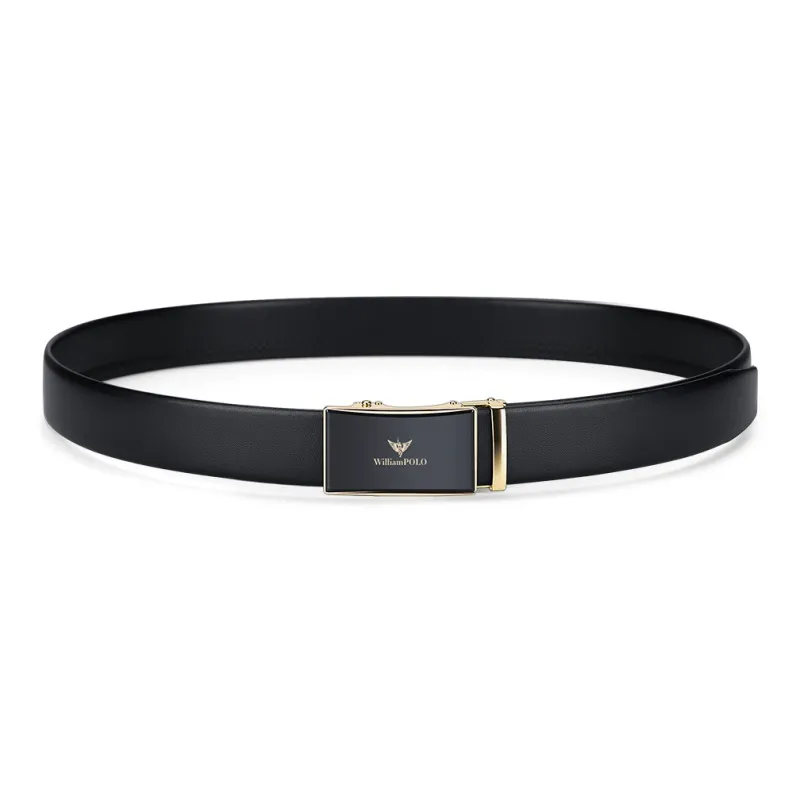 WilliamPOLO Top Grain Cow Leather Leather Belts Men's Gold 3.5cm Width-1