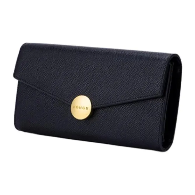 HONGU Split Cow Leather Wallet Regular Women's Pitch Black/Ecru-1