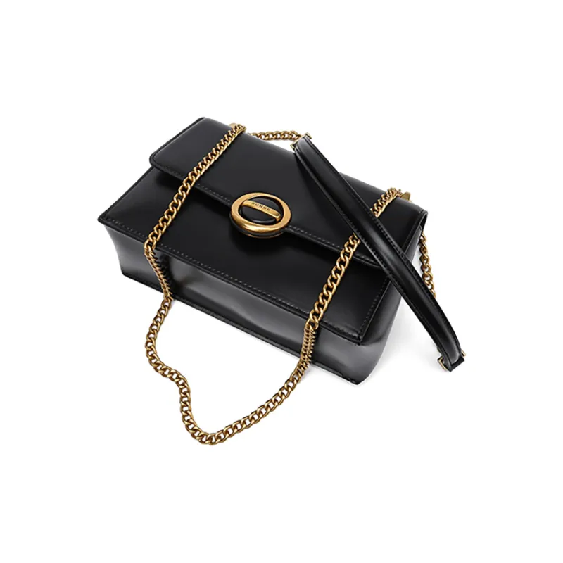HONGU Cow Leather Small Square Bag Shoulder Bag Women's Gold Brown/Sand Apricot/Pitch Black-8