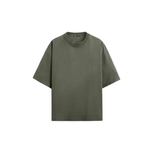 ZARA T-Shirts Men Washed Green