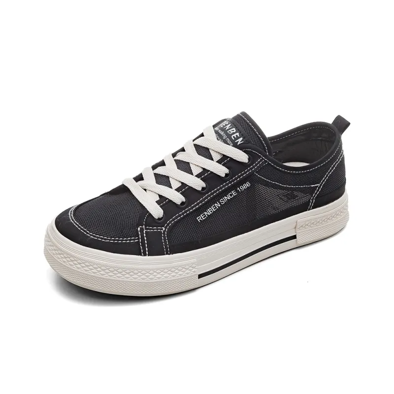 RENBEN Anti-Slip Wear-Resistant Breathable Lightweight Low-Top Canvas Shoes Unisex Black-9