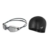 Gray Swim Goggles+Black Bubbles Cap