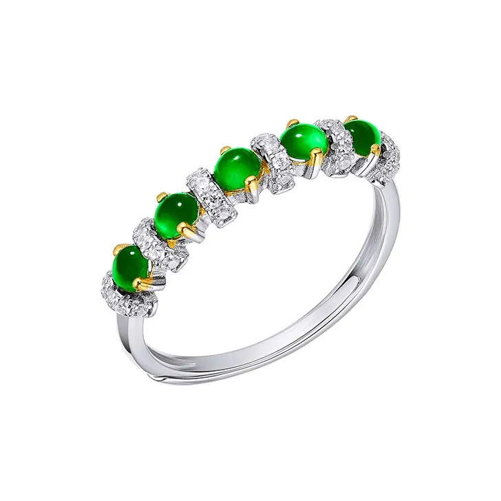 Princess Cui Ice Glutinous S925 Silver Inlaid Jadeite Ring Women's-0