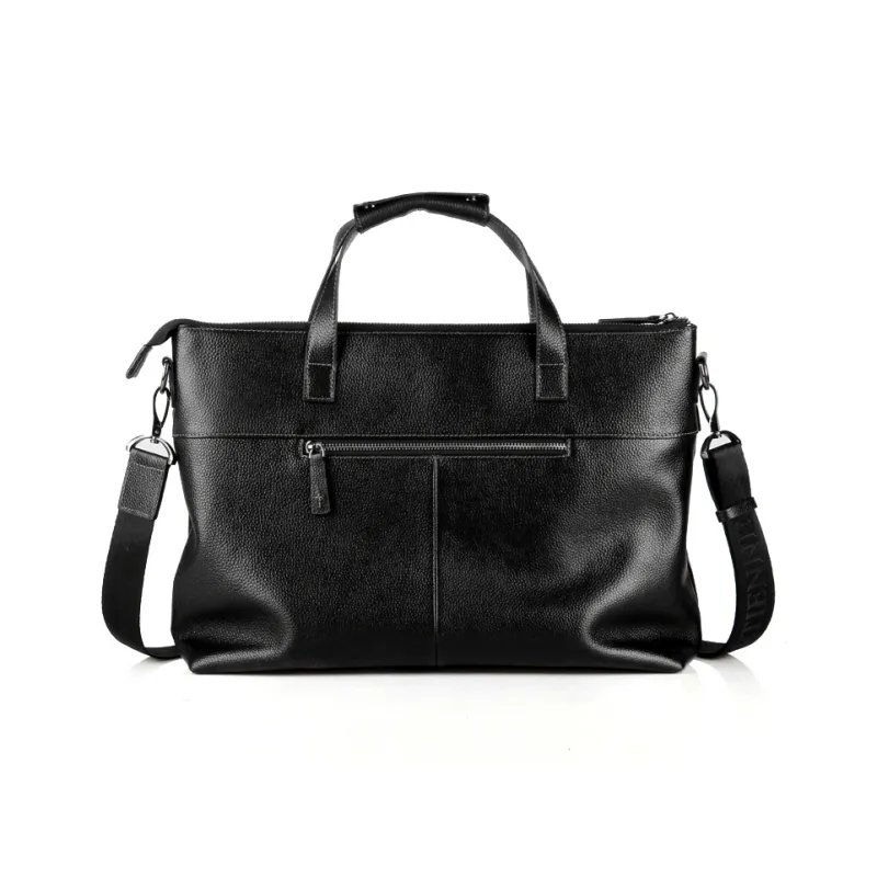 Old Man's Head Top Grain Cow Leather Briefcases Men's Black-1