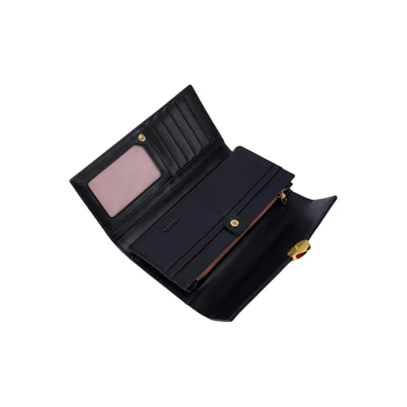 HONGU Split Cow Leather Wallet Regular Women's Pitch Black/Ecru-3