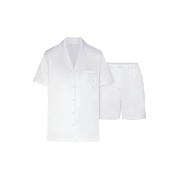 SKIMS HOTEL SHINE SHORT SLEEVE BUTTON UP SLEEP SET Pajama Set Women's Snow/Snow