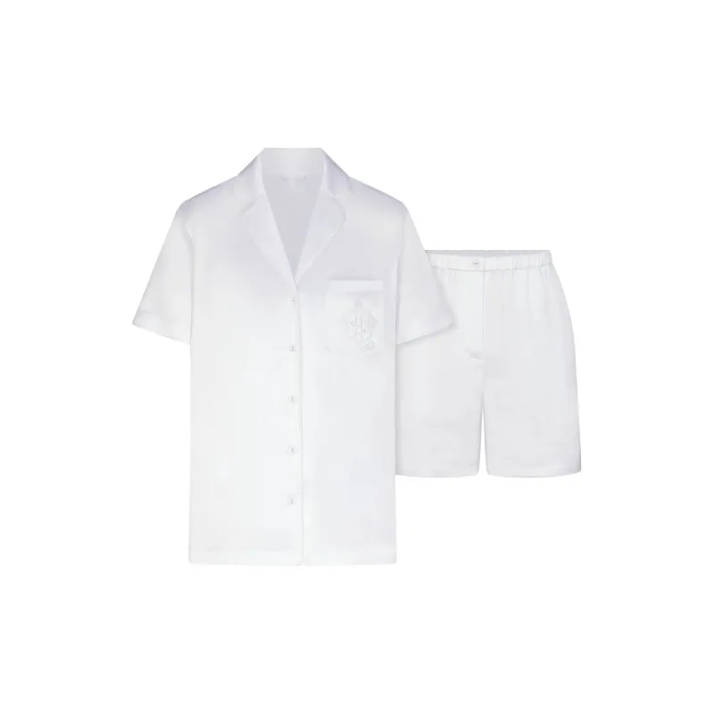 SKIMS HOTEL SHINE SHORT SLEEVE BUTTON UP SLEEP SET Pajama Set Women's Snow/Snow-0