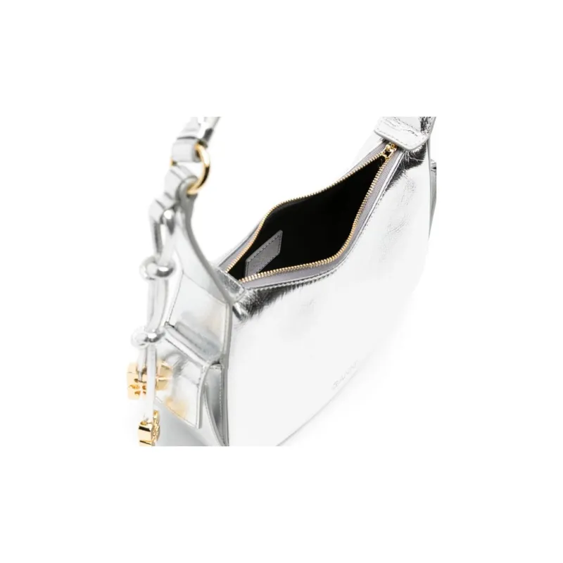 GANNI Recycled Leather Bonded Polyester One Shoulder Handbags Women's Silver-3