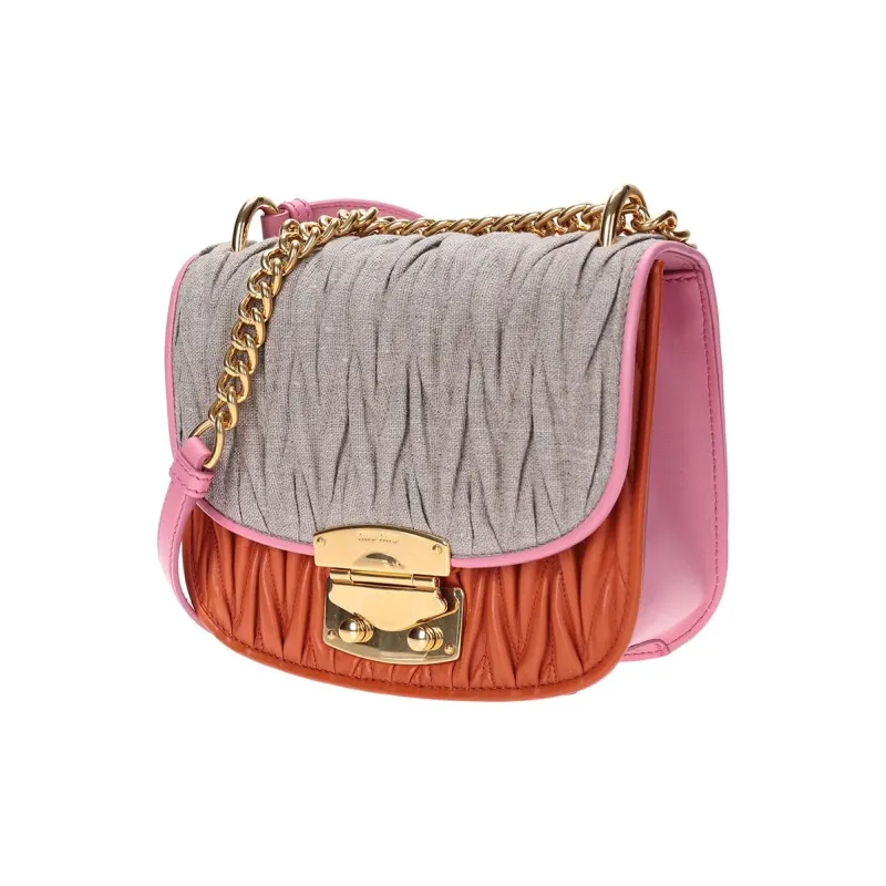 MIU MIU Fabric With Leather Shoulder Bag Unisex Orange & Gray-1