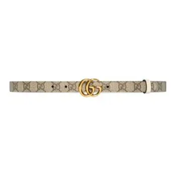 GUCCI Logo Design Smooth Buckle Canvas Belt Women's White
