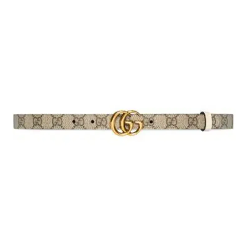 GUCCI Logo Design Smooth Buckle Canvas Belt Women's White-0