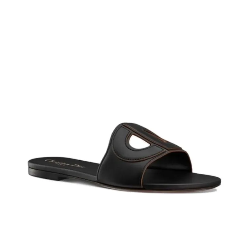 DIOR D Club Genuine Leather Sole Odor Resistant Slide Slippers Women's Black-2