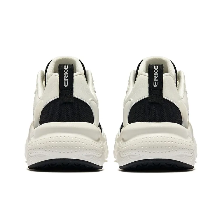 Erke Song 3.0 Cushioning, Wear Resistant Low Top Chunky Sneakers Women's Microcrystal White Jet Black-3