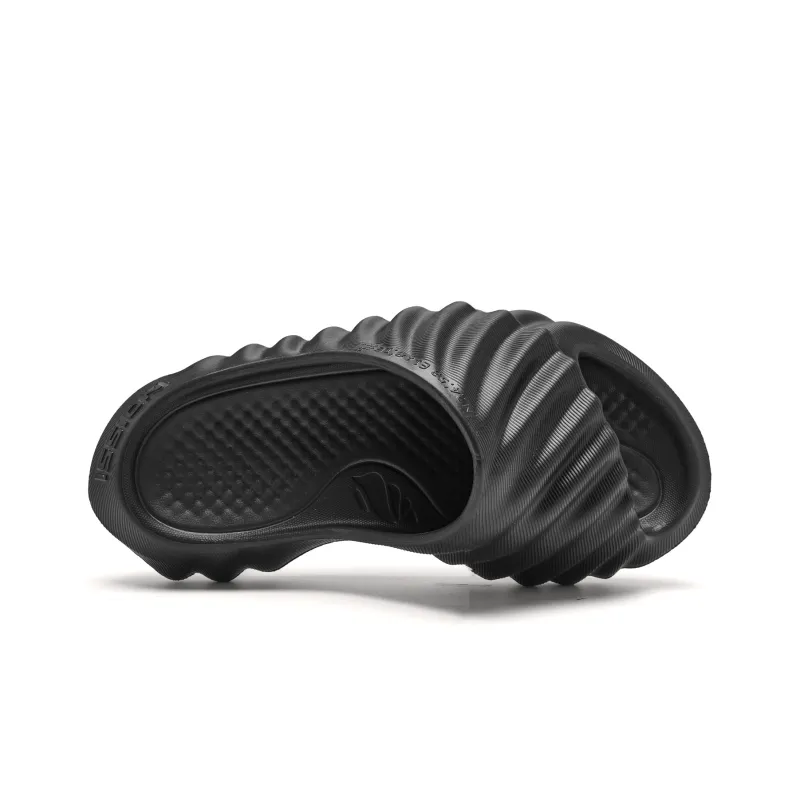 QIAODAN Conch Mops Slip Resistant Abrasion Resistant Quiet Slide Slippers Men's Black-2
