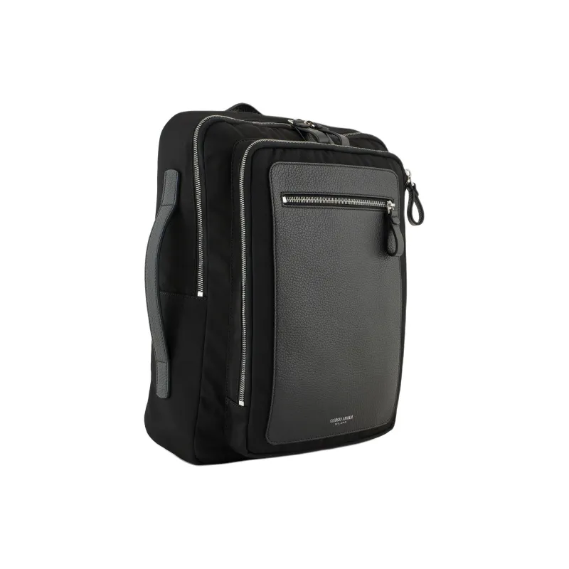 GIORGIO ARMANI Recycled Nylon With Pebbled Leather Backpack Men's Black-1