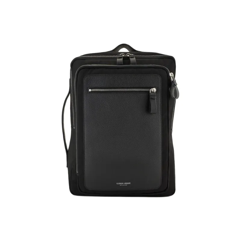 GIORGIO ARMANI Recycled Nylon With Pebbled Leather Backpack Men's Black-0