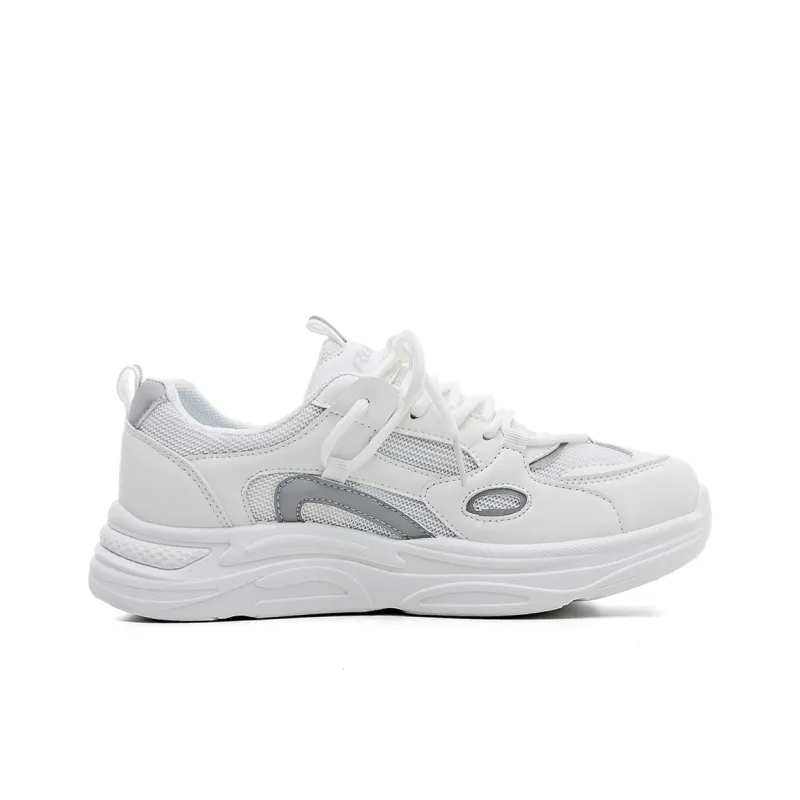 RENBEN Low Top Chunky Sneakers Women's White Gray-1