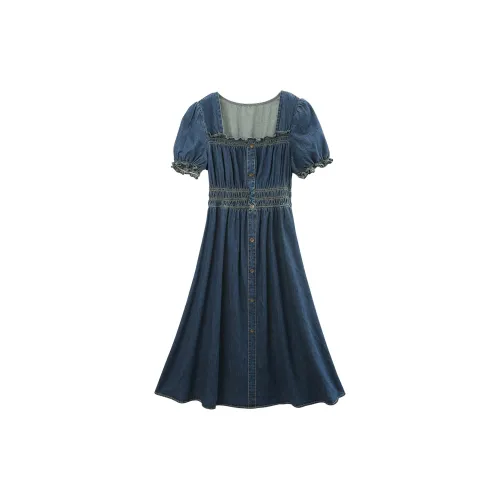 A Paradise For Awakening Short Sleeved Dress Women's Denim Blue