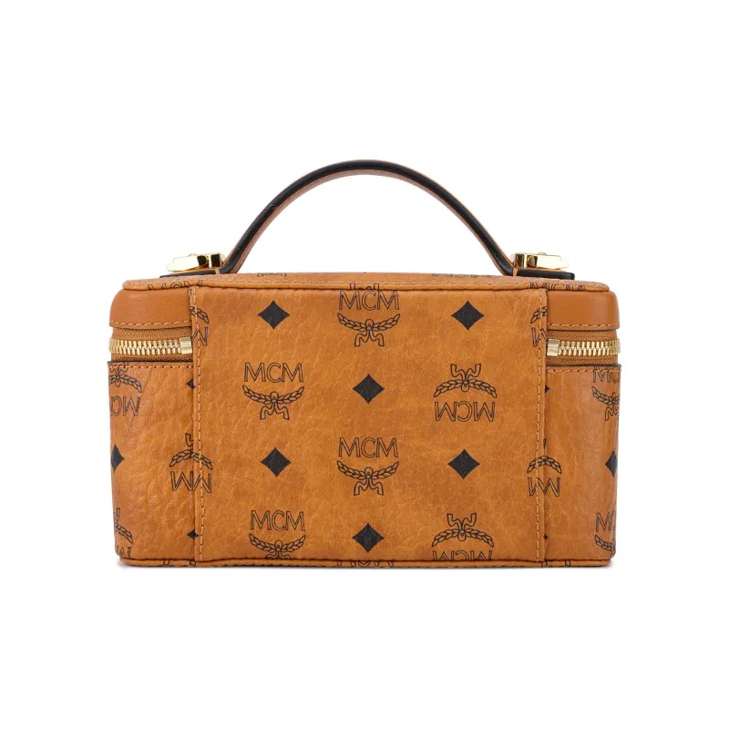 MCM Leather One Shoulder Crossbody Portable Makeup Bag Women's Brown Cognac-2