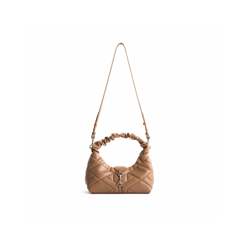 Cthulhu Split Cow Leather Detachable Long Strap Shoulder Bag, Crossbody Bag, Handbag Medium Size Women's Caramel/Black-4