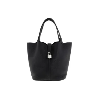 HERMES Picotin Lock TC Leather Cow Leather Basket Bag, Bucket Bag, Handbag 22 Women's 3Y Caban Dark Blue