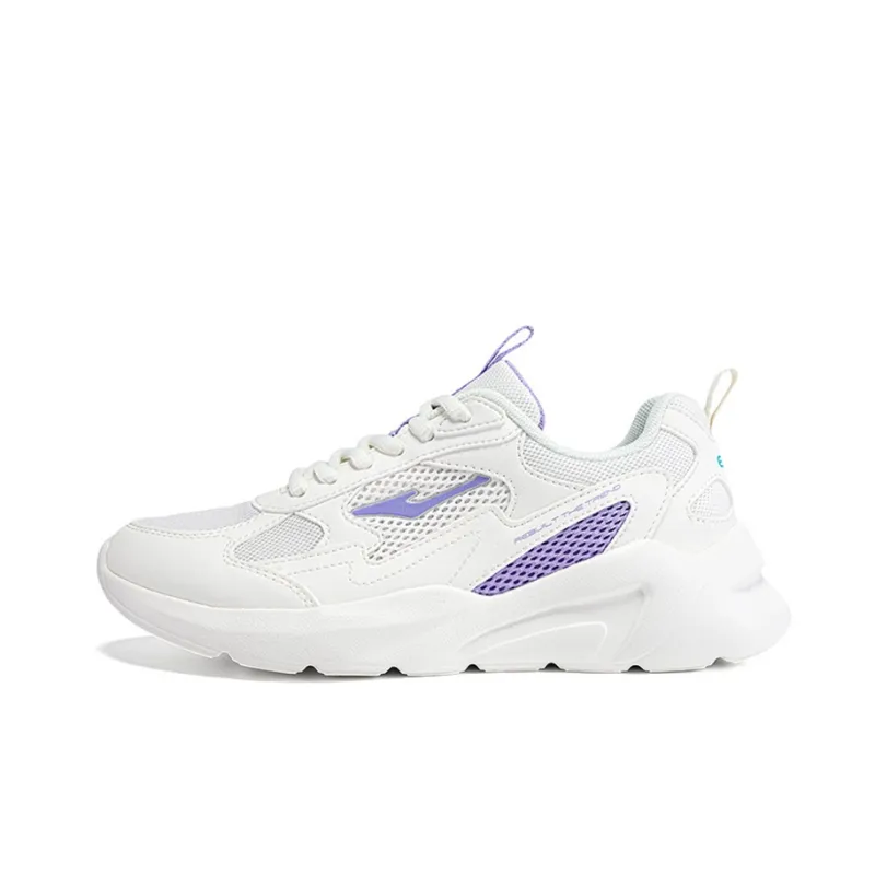 Erke Cushioned Slip Resistant Breathable Low Top Running Shoes Women's White Purple-0