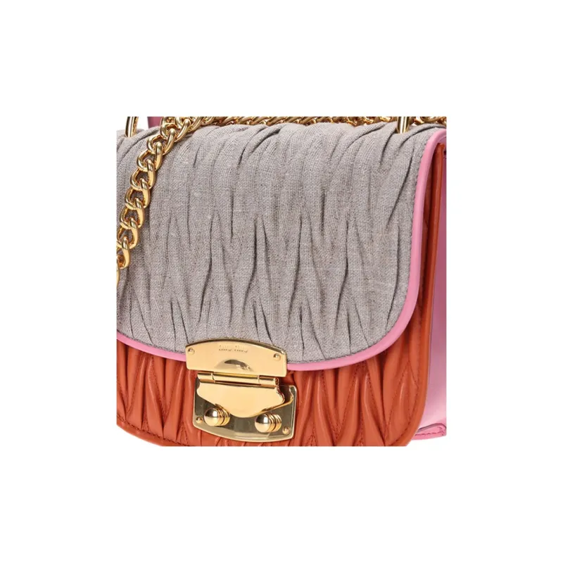 MIU MIU Fabric With Leather Shoulder Bag Unisex Orange & Gray-3