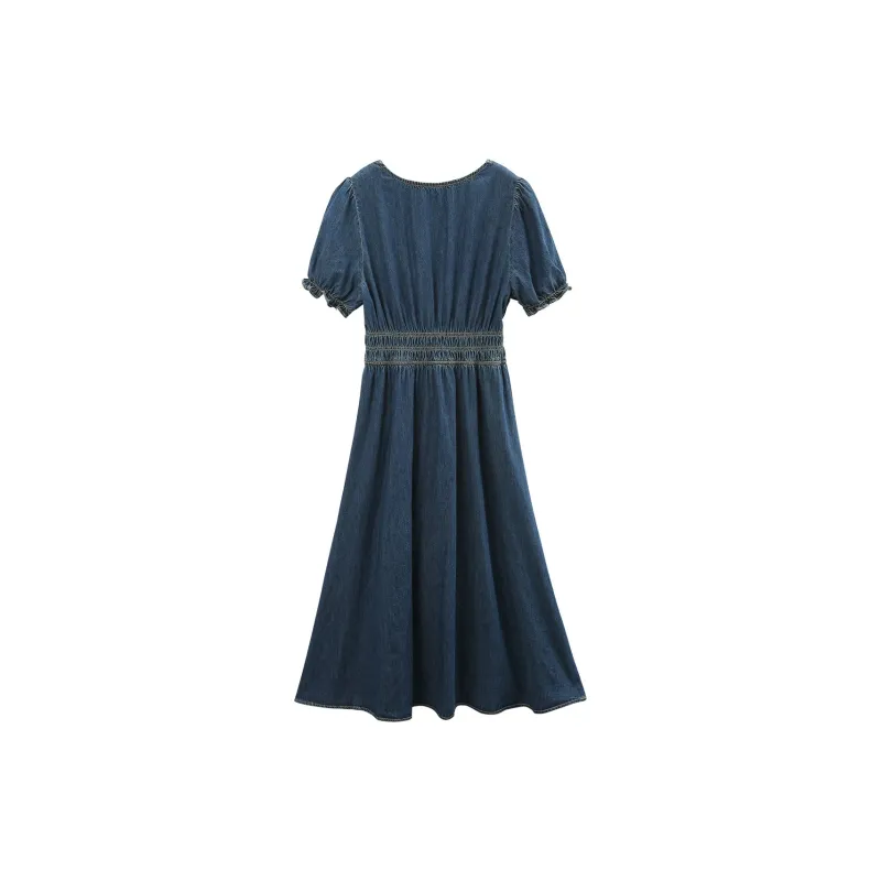 A Paradise For Awakening Short Sleeved Dress Women's Denim Blue-1