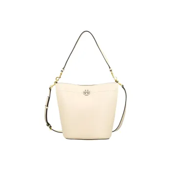 TORY BURCH McGraw Litchi Grain Leather Bucket Bag Portable Crossbody Bag Shoulder Bag Regular Women's Milk White
