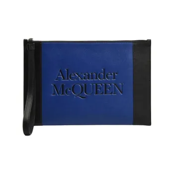 Alexander McQueen Calfskin Clutch Women's Marine Blue & Black