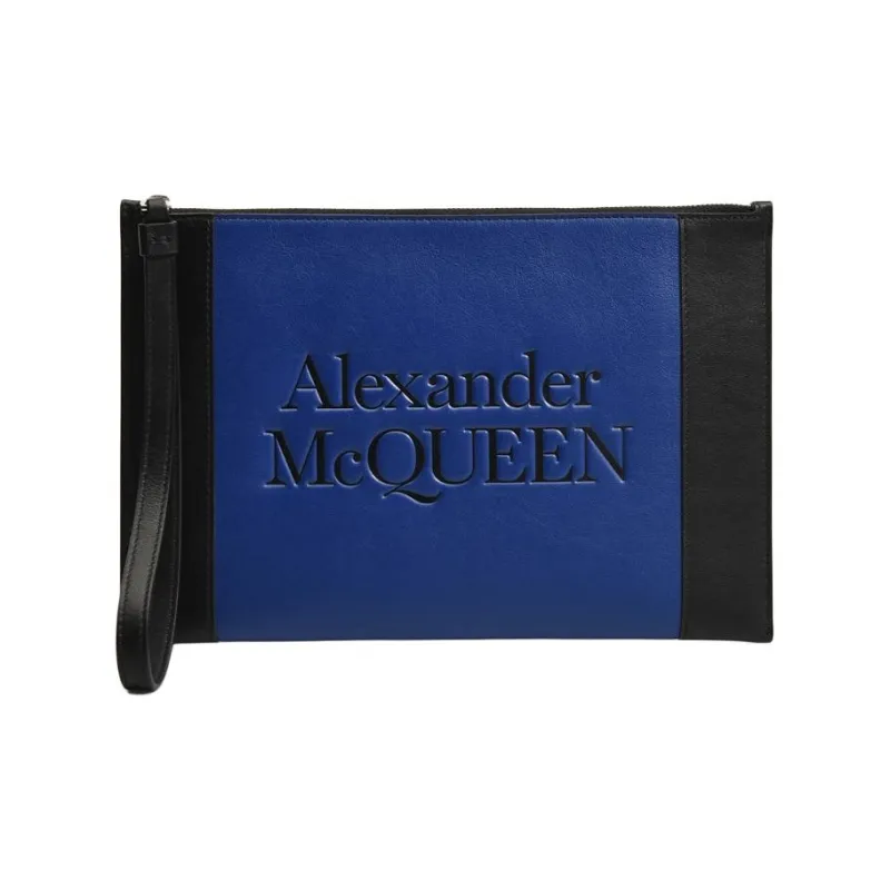 Alexander McQueen Calfskin Clutch Women's Marine Blue & Black-0