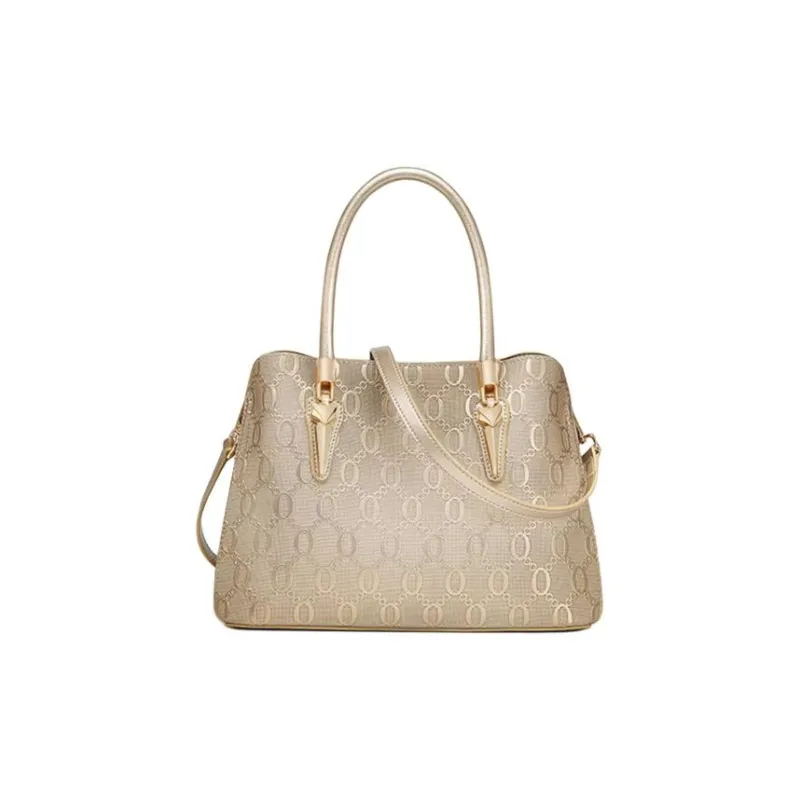 FOXER Cow Leather Fashion Shoulder Bag, Women's Bag, Commute Crossbody Bag Medium Size Women's Gold-2