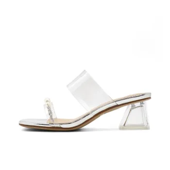 BELLE Rubber Sole Slide Slippers Women's Ecru Silver