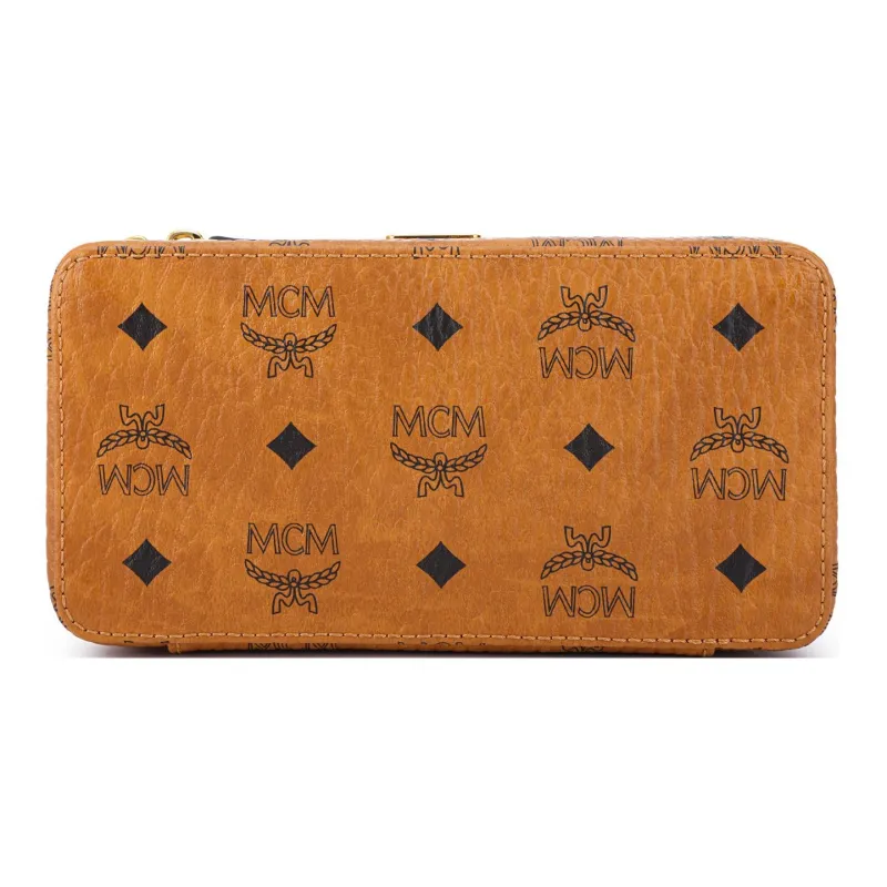 MCM Leather One Shoulder Crossbody Portable Makeup Bag Women's Brown Cognac-3