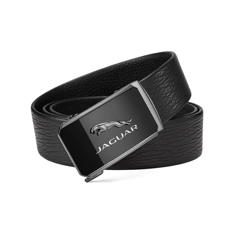 JAGUAR Classic Business Men's Cow Leather Automatic Buckle Leather Belts Men's Black Width  3.5cm-1