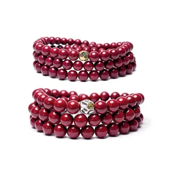 MOUNTAINS AND MANS Reconstructed Cinnabar Auspicious Fortune Beaded Bracelet Unisex