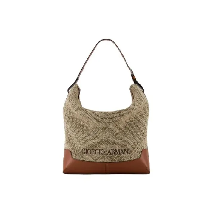 GIORGIO ARMANI Woven Linen With Leather One Shoulder Handbags Men's Brown-0