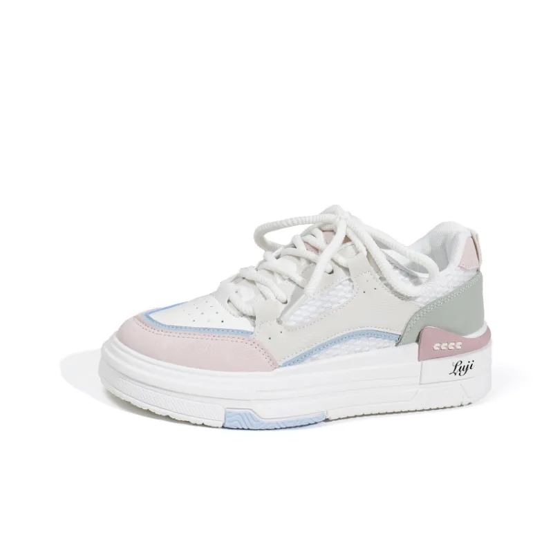 Luji Slip Resistant Low Top Skateboard Shoes Women's White Pink-0