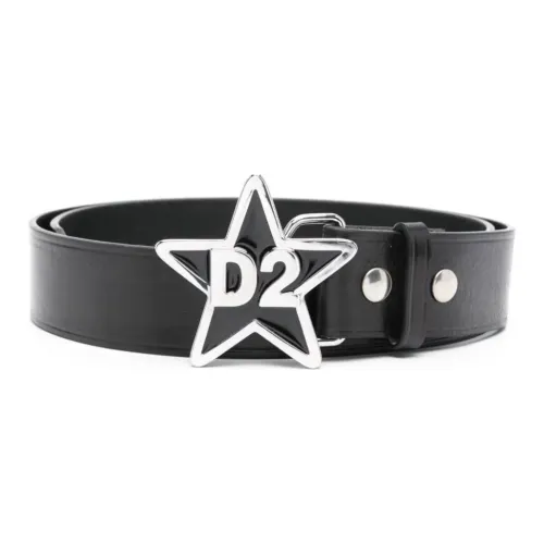DSQUARED 2 D2 Logo Smooth Buckle Leather Belts Men's Black Width: 4CM